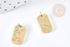 Pendentif rectangle lune étoiles zircons acier 316 doré inoxydable 15mm, x1 (G8817)