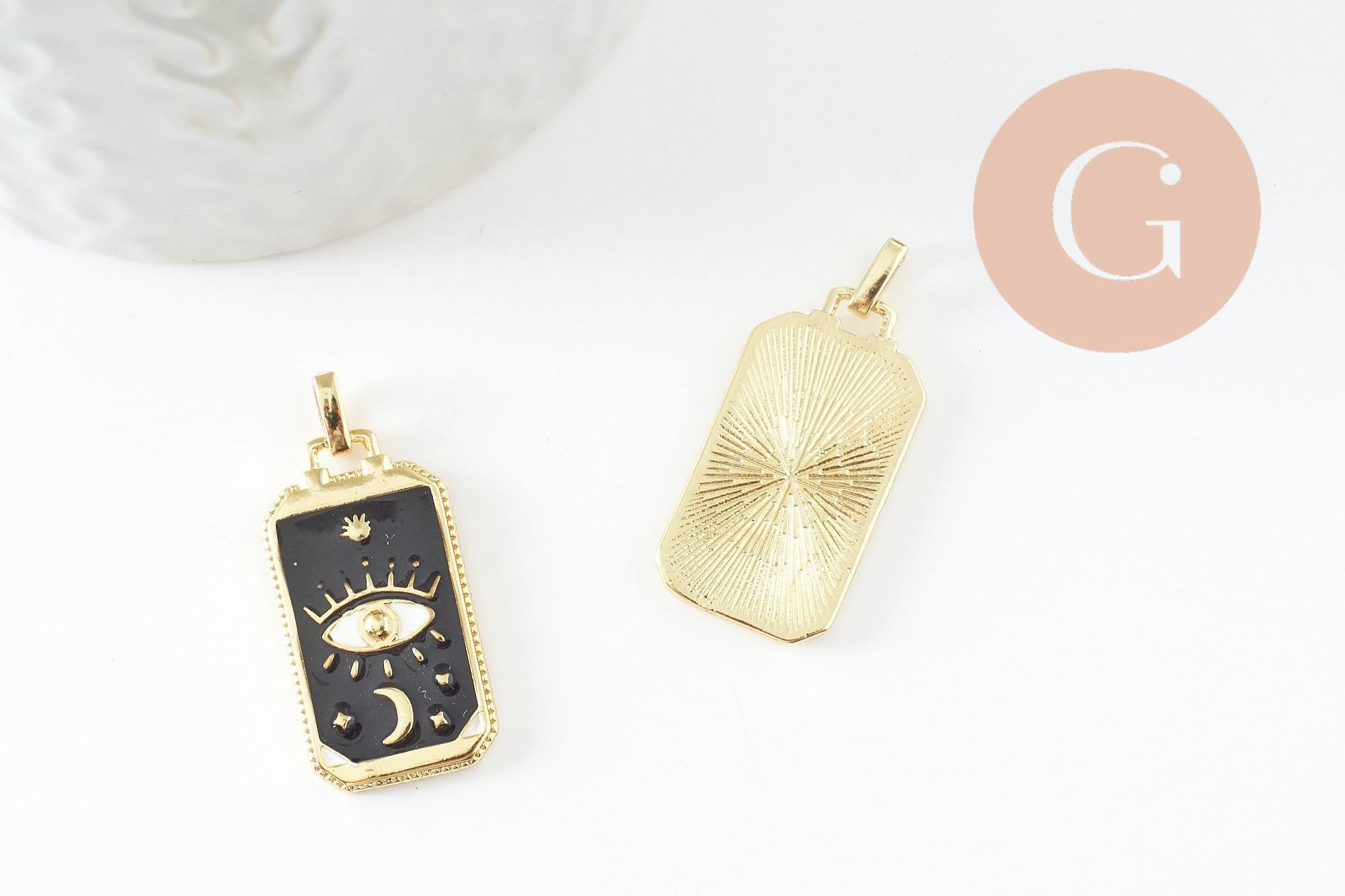 Pendentif rectangle mystique laiton doré 18k 26mm, x1 (G10048)