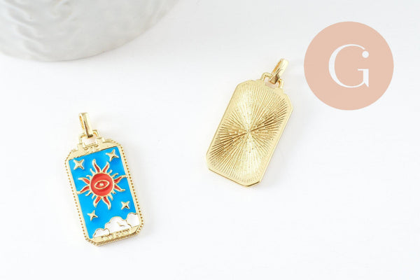 Pendentif rectangle mystique laiton doré 18k 26mm, création de bijoux mystiques, x1 (G10048)