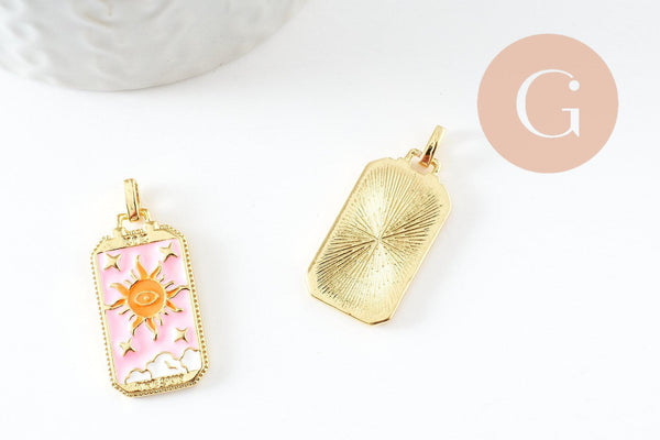 Pendentif rectangle mystique laiton doré 18k 26mm, création de bijoux mystiques, x1 (G10048)