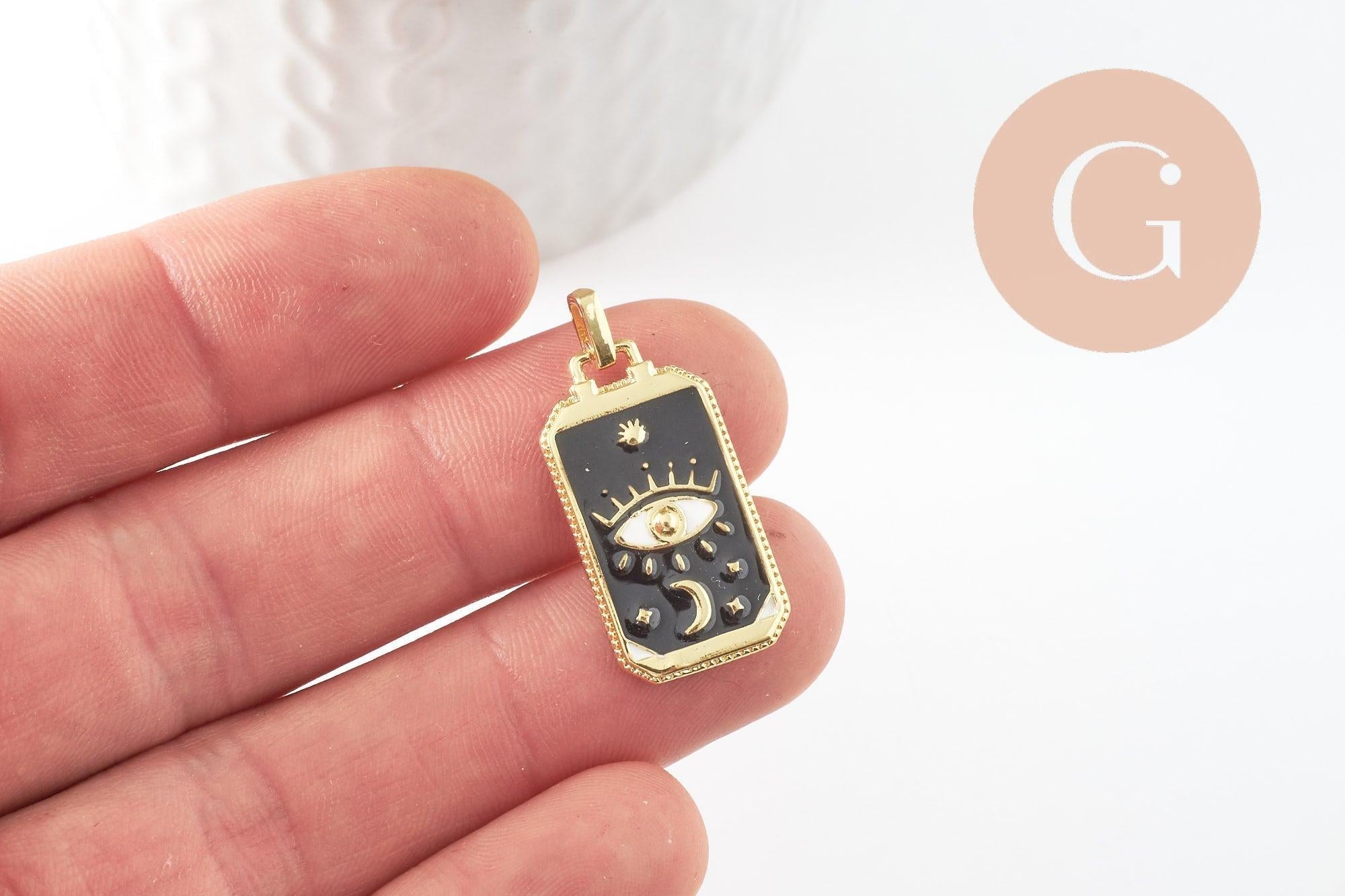 Pendentif rectangle mystique laiton doré 18k 26mm, x1 (G10048)