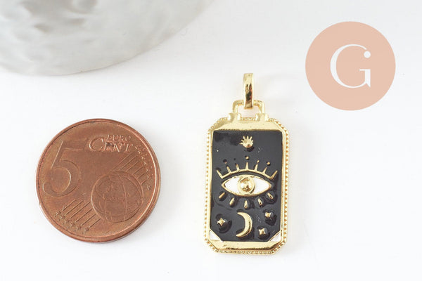 Pendentif rectangle mystique laiton doré 18k 26mm, création de bijoux mystiques, x1 (G10048)