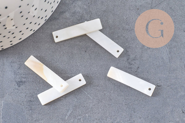 Pendentif rectangle nacre blanche naturelle 30mm, perle rectangulaire coquillage blanc, x5 G1080