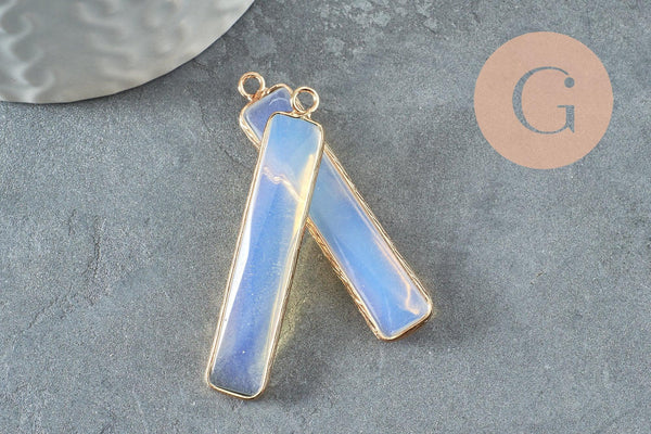 Pendentif rectangle opalite facettes laiton doré 46.5mm, pendentif pierre opale de laboratoire, x1 G2523