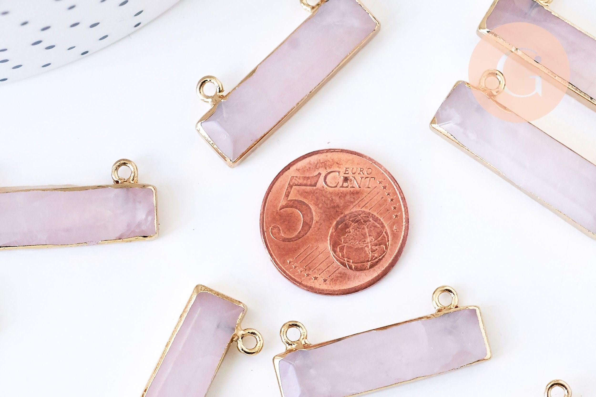 Pendentif rectangle quartz rose naturel 30.5mm,pendentif bijoux, pendentif quartz rose naturelle, x1 G5712