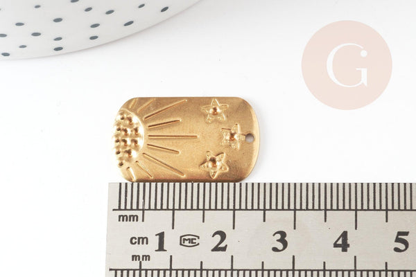 Pendentif rectangle soleil étoile laiton brut 25mm, Pendentif pour création de bijoux DIY x2 G9706