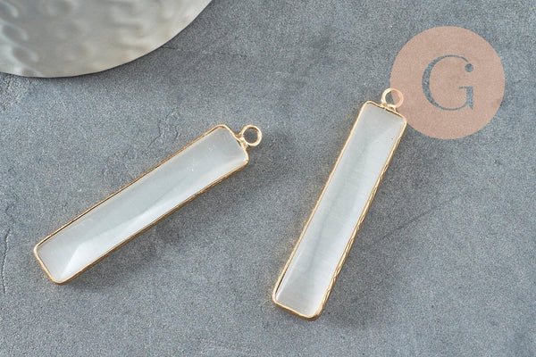 Pendentif rectangle verreoeil de chat laiton doré 46.5mm, pendentif verre création bijoux x1 G2524