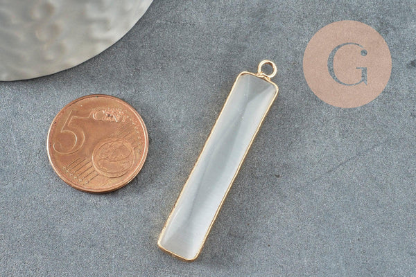 Pendentif rectangle verreoeil de chat laiton doré 46.5mm, pendentif verre création bijoux x1 G2524