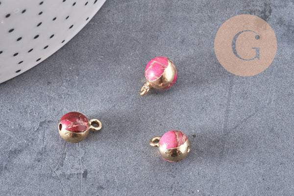 Pendentif regalite rouge, pierre brute,création bijoux, pendentif doré, pierre naturelle,régalite naturelle,12mm, x1 G3539