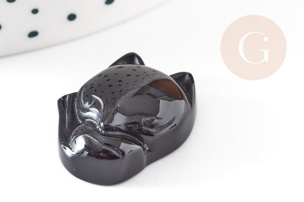 Pendentif renard agate noire naturelle en pierre ,23mm, x1 (G4574)