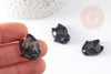 Pendentif renard agate noire naturelle en pierre ,23mm, x1 (G4574)