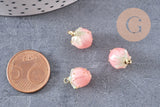 Pendentif résine fleur séchée rose rose 33mm, pendentif fleur de rose et or, création de bijoux originaux, x1 (G5697)