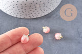 Pendentif résine fleur séchée rose rose 33mm, pendentif fleur de rose et or, création de bijoux originaux, x1 (G5697)