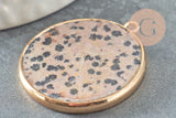 Pendentif ronc jaspe dalmatien naturel laiton doré 36mm, x1 (G2814)