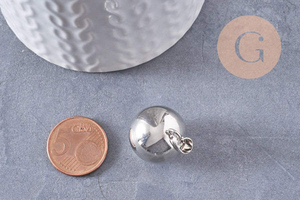 Pendentif rond Bola harmonie carillon argent platine 24mm, x1 (G5992)