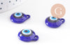 Pendentif rond Mauvais Oeil verre artisanal bleu 12mm,création bijoux chance, x1 (G3236)