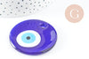Pendentif rond Mauvais Oeil verre bleu roi 50mm, x1 (G9445)