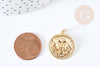 Pendentif rond Tête de Lion laiton doré 18K 22mm, fabrication bijoux fantaisie, x1 G8872