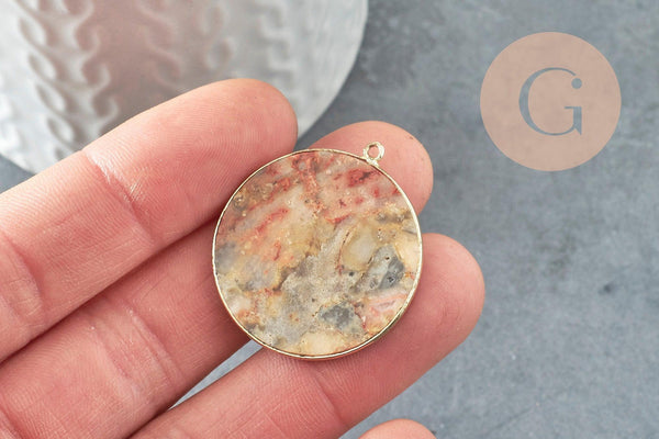 Pendentif rond agate folle jaune, pendentif agate, agate naturelle,agate folle,32mm, x1 G3079