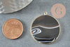 Pendentif rond agate rayée noir 32mm,Pendentif bijoux pierre naturelle, x1 G2987