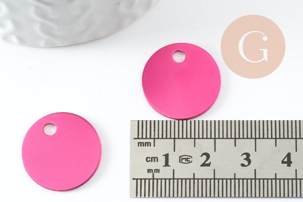 Pendentif rond aluminium rose fuchsia à graver 20mm, x1 (G10186)