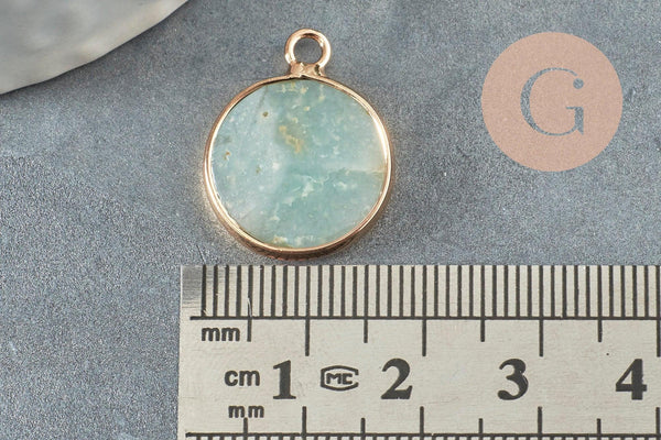 Pendentif rond amazonite naturelle laiton doré 20mm, x1 (G6319)