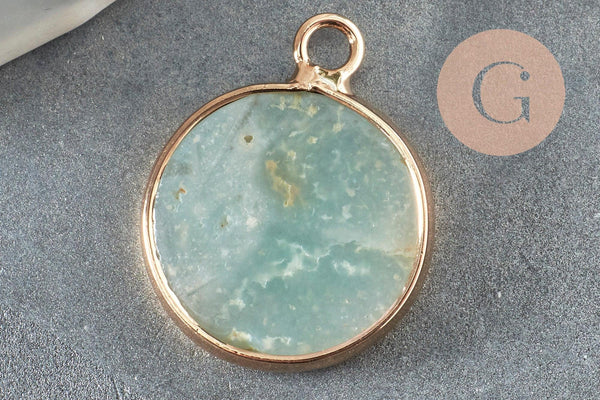 Pendentif rond amazonite naturelle laiton doré 20mm, x1 (G6319)