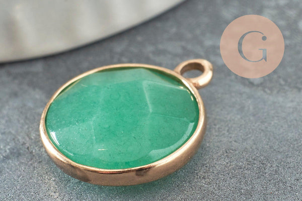 Pendentif rond aventurine naturelle verte laiton doré 20mm, x1 (G1422)
