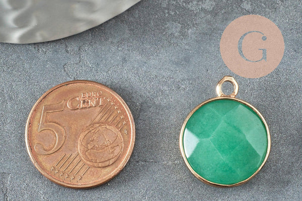 Pendentif rond aventurine naturelle verte laiton doré 20mm, x1 (G1422)