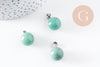 Pendentif rond aventurine verte naturelle acier inoxydable platine 17mm, x1 (G10069)