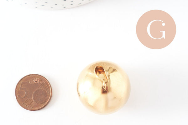 Pendentif rond boule acier inoxydable 304 doré PVD 35mm, x1 (G9663)