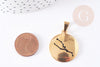 Pendentif rond constellation Taureau acier 304 inodydable doré 29mm, bijou signe astrologique résistant à l'eau, x1 (G4052)