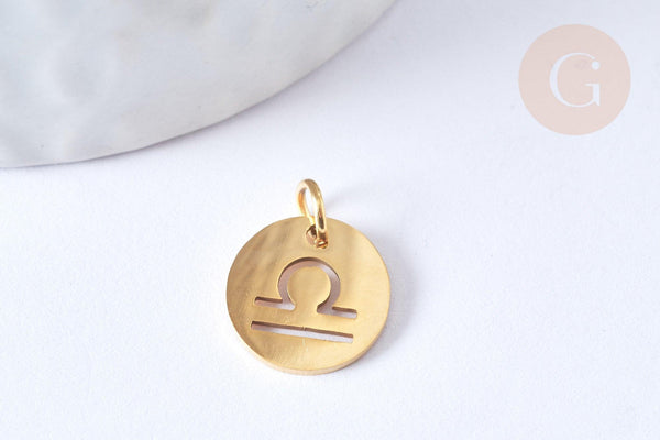 Pendentif rond constellation acier 304 inoxydable doré IP 12x1mm, x1 (G7506)