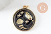 Pendentif rond constellation laiton doré zircon émail noir 23mm, x1 (G3557)