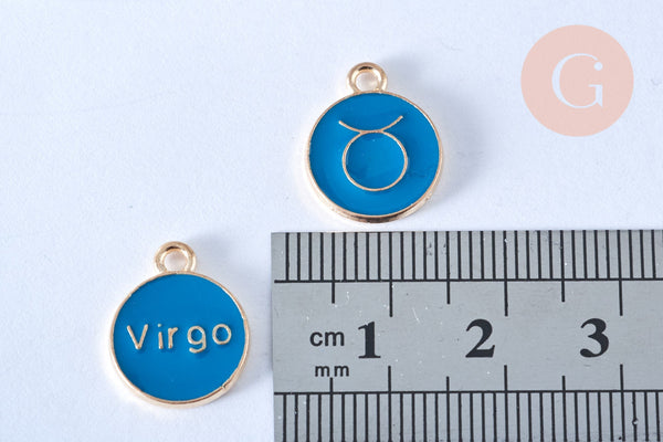 Pendentif rond constellation zamac doré émail bleu marine 15mm, x1 (G6666)