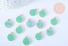 Pendentif rond constellation zamac doré zircon émail vert 15mm, x1 (G6663)