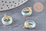 Pendentif rond cristal irisé laiton doré 17mm, x1 (G3516)