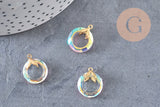 Pendentif rond cristal irisé laiton doré 17mm, x1 (G3516)