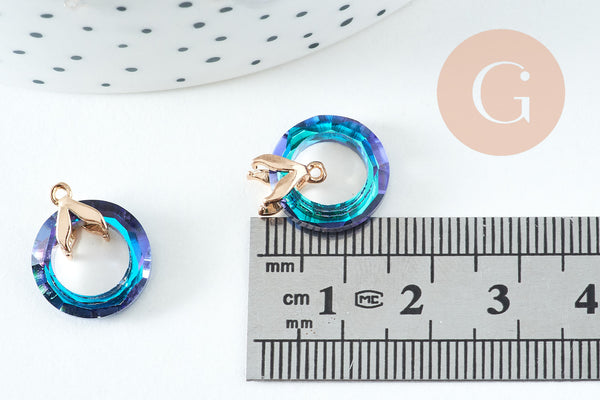 Pendentif rond cristal noir irisé laiton doré 17mm, x1 (G3884)