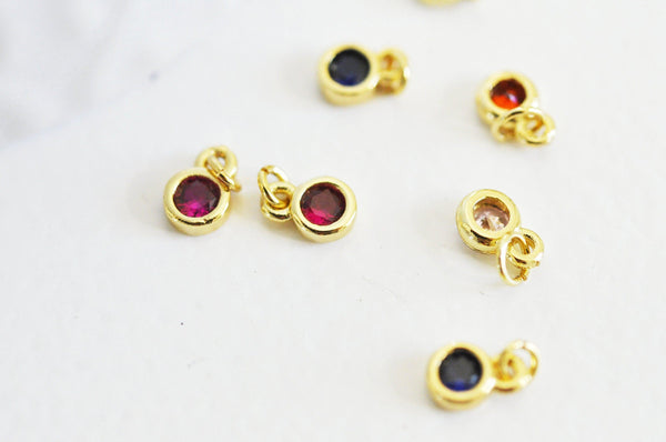 Pendentif rond doré 24 carats cristal multicolore,pendentif cristal doré ,6.5mm, x10 (G3323)