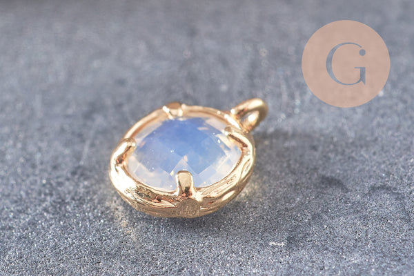 Pendentif rond doré 24 carats cristal opalite,pendentif cristal, pendentif doré,cristal opalite,création bijoux,10mm, x1 (G6001)