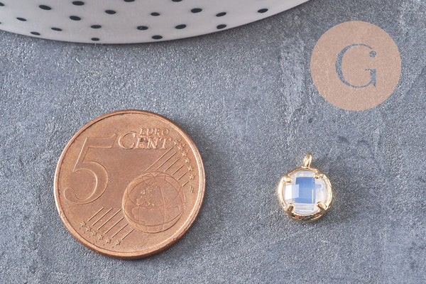 Pendentif rond doré 24 carats cristal opalite,pendentif cristal, pendentif doré,cristal opalite,création bijoux,10mm, x1 (G6001)