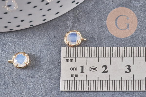 Pendentif rond doré 24 carats cristal opalite,pendentif cristal, pendentif doré,cristal opalite,création bijoux,10mm, x1 (G6001)