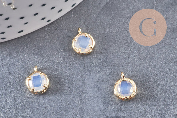 Pendentif rond doré 24 carats cristal opalite,pendentif cristal, pendentif doré,cristal opalite,création bijoux,10mm, x1 (G6001)