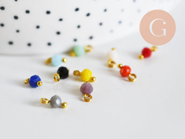 Pendentif rond doré carats cristal multicolore, pendentif doré cristal,8mm, X10 (G6224)