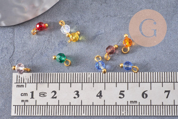 Pendentif rond doré carats cristal multicolore transparent 8mm,création bijoux, X9 (G6222)