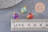 Pendentif rond doré carats verre sablé multicolore, pendentif doré cristal, création bijoux,14mm, X10 (G4185)