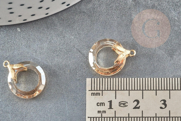 Pendentif rond doré cristal beige irisé 17mm, x1 (G3517)