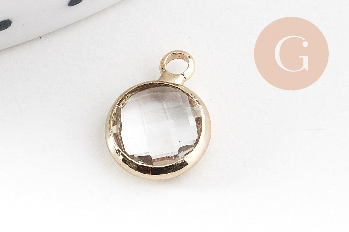 Pendentif rond doré cristal,fournitures créatives,pendentif cristal coloré,12mm, x1 (G5039)