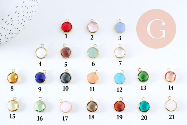 Pendentif rond doré cristal, cristal coloré,14mm, x1 (G2024)